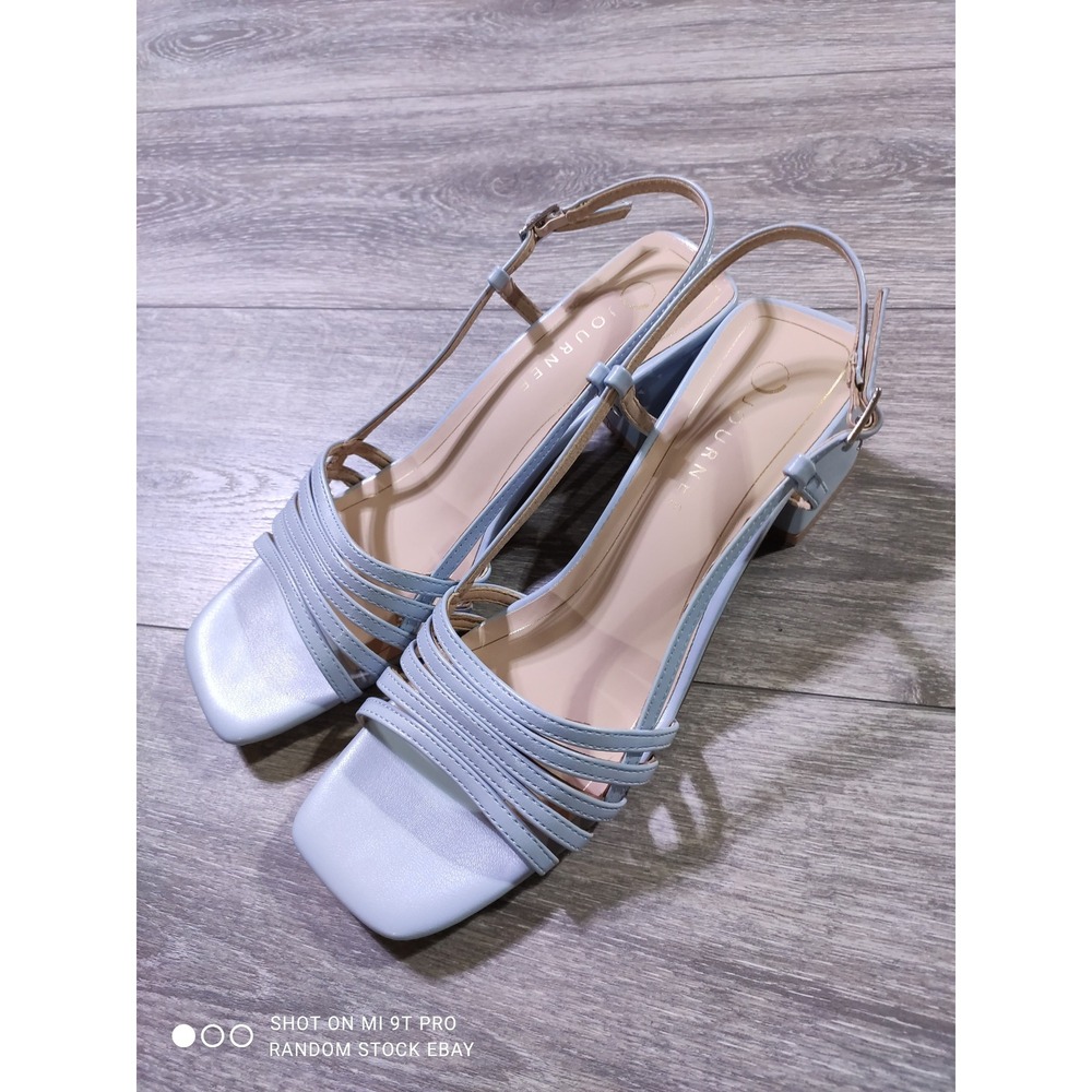 Journee Collection Shayana Blue Strappy Square Toe Block Heel Sandals 9.5M